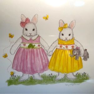 Kelly Rightsell precious Bunny Sisters Nursery Art Smocked Butterflies Elephant